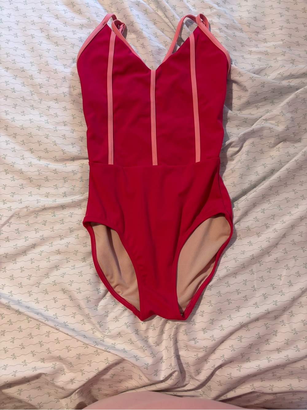 Women’s Pink V-Neck Bodysuit with Contrast Piping Leotard Jo&Jax